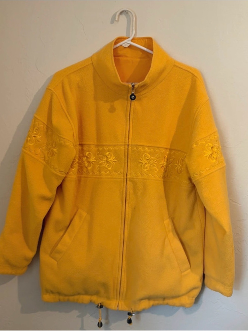 Women's Yellow Embroidered Full-Zip Fleece Jacket